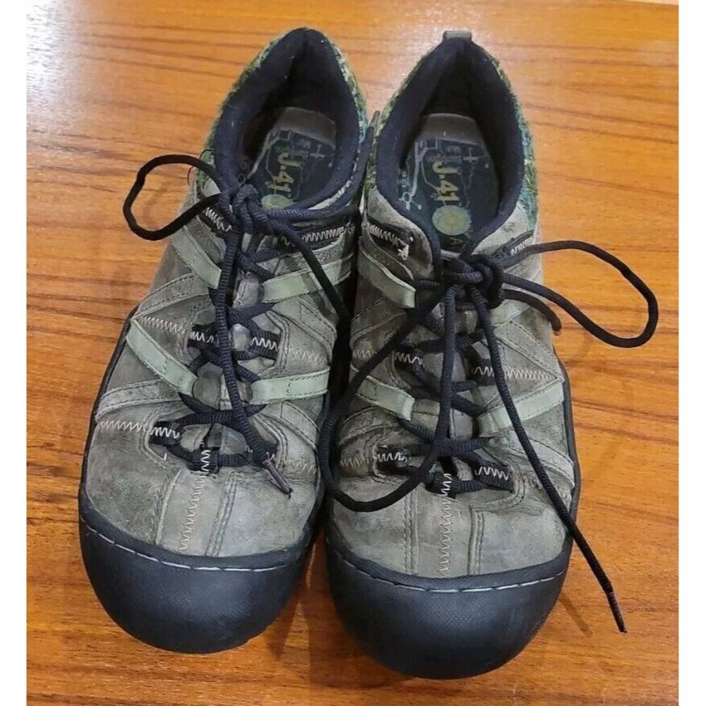 J-41 Adventure On Green Leather Lace up Women's 10M Hiking Running Gorpcore